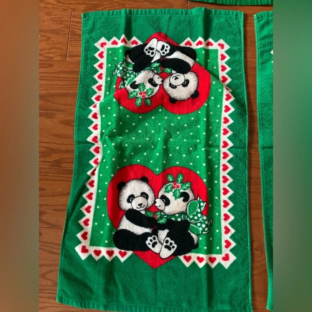Vintage Franco Kitchen Towels Panda Bears Christmas made in Japan 1980’s